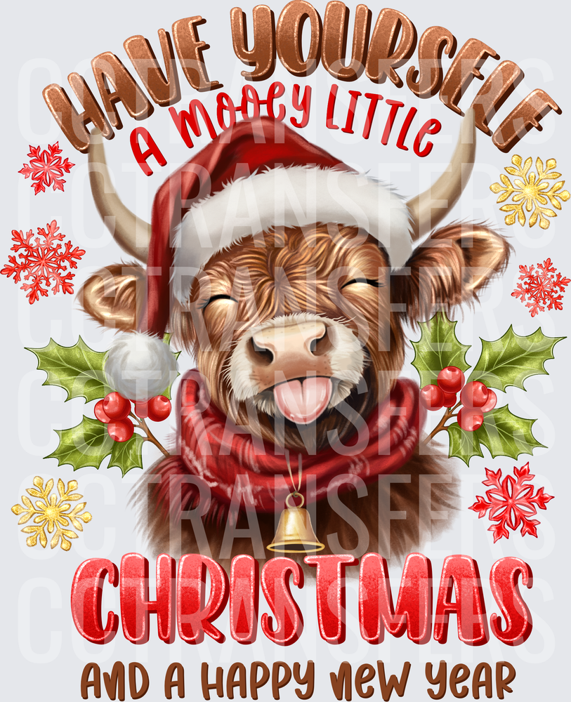 Have Yourself A Mooey Little Christmas Happy New Year Highland Cow (DTF)