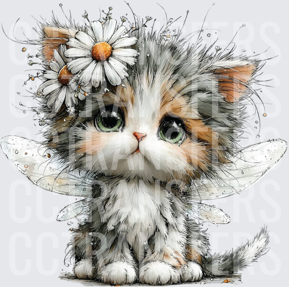 Fluffy Kitten with Daisy Crown and Fairy Wings (DTF)