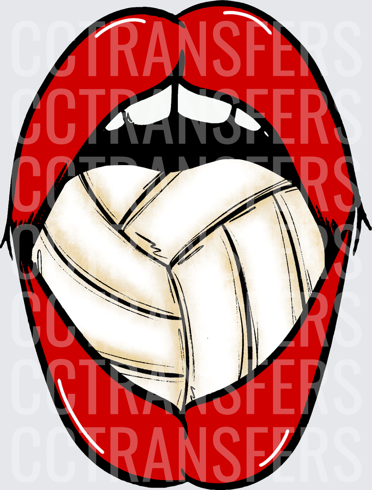 Bold Red Lips Open Wide with Volleyball Tongue Out (DTF)