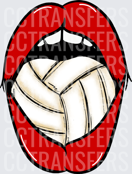 Bold Red Lips Open Wide with Volleyball Tongue Out (DTF)