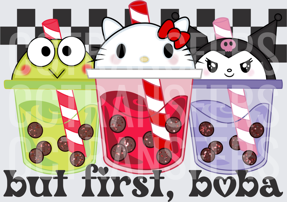 But First Boba Cute Kawaii Characters Bubble Tea (DTF)