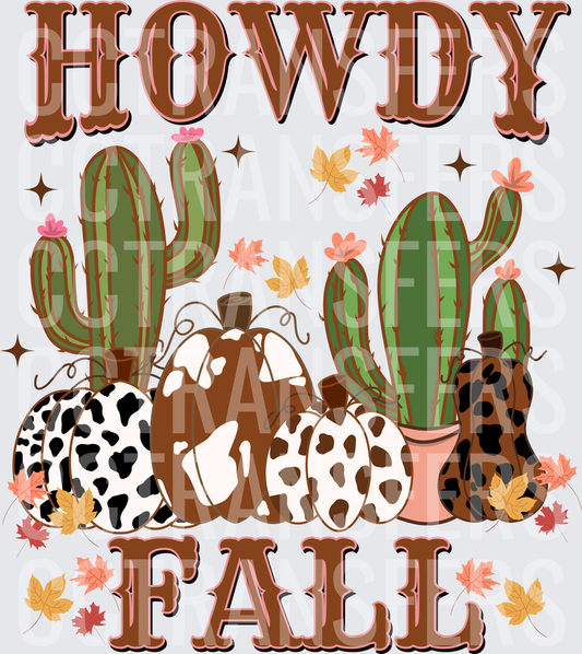 Howdy Fall Western Cactus Cow Print Pumpkins (DTF)