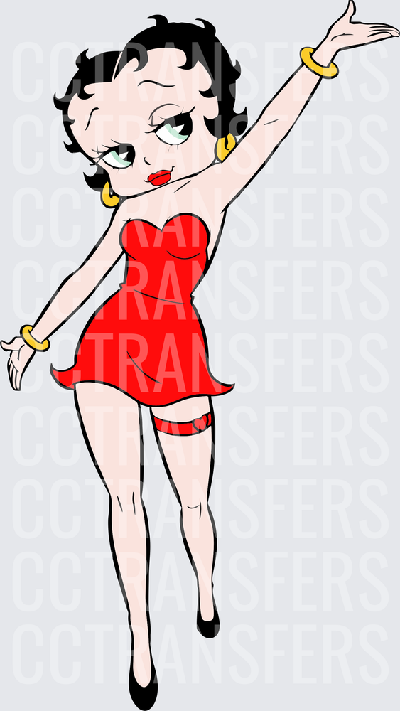 Vintage Cartoon Girl Red Dress Gold Bracelets Dancing (DTF)