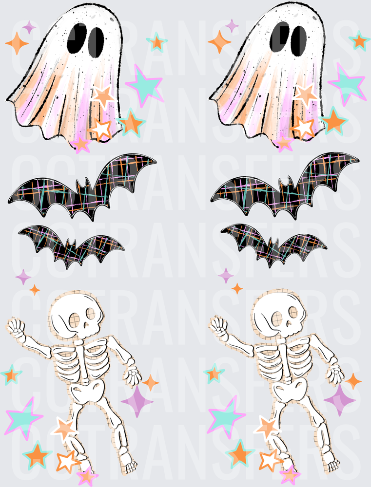 Pastel Halloween Ghost Bat Skeleton Sparkle Sheet (DTF)
