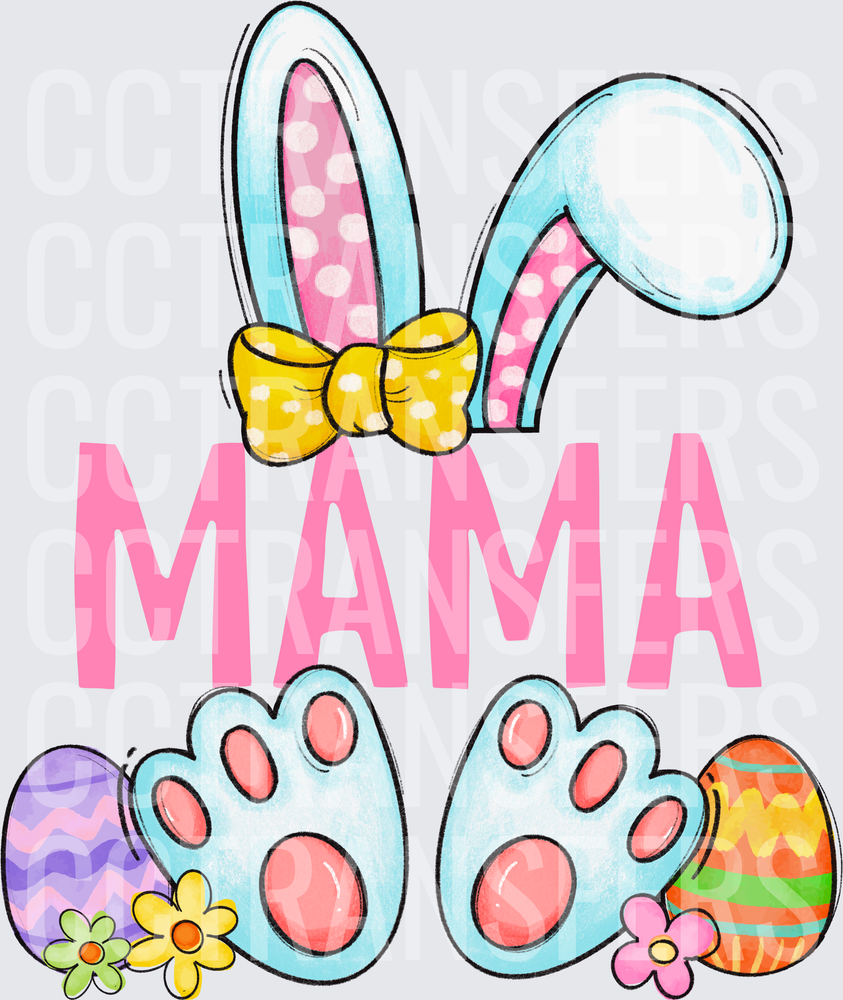 Mama Easter Bunny Ears Paws Eggs Floral (DTF)