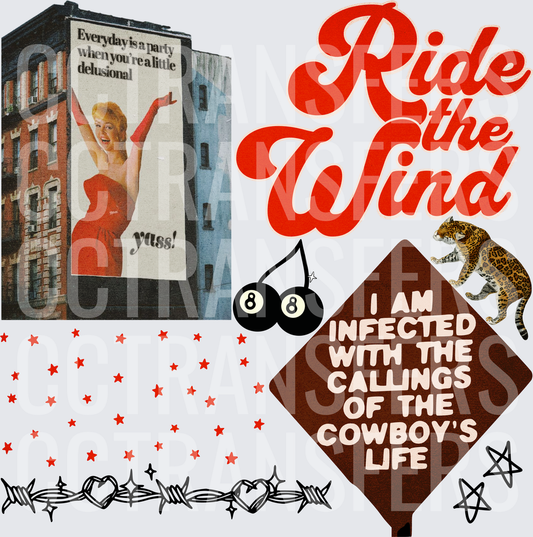 Ride The Wind Cowboy Life Retro Collage Yass Billboard (DTF)