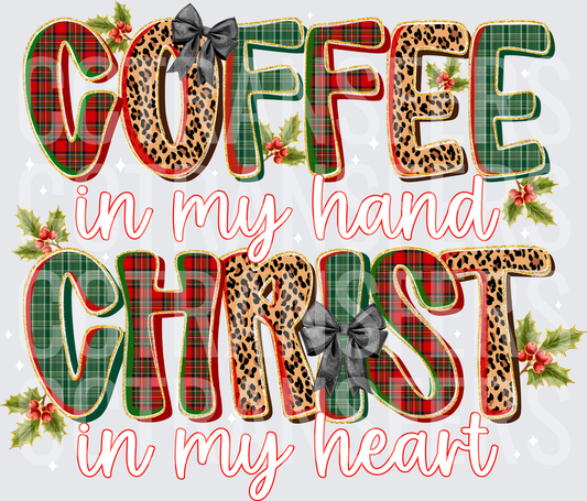 Coffee In My Hand Christ In My Heart Christmas Plaid Leopard (DTF)