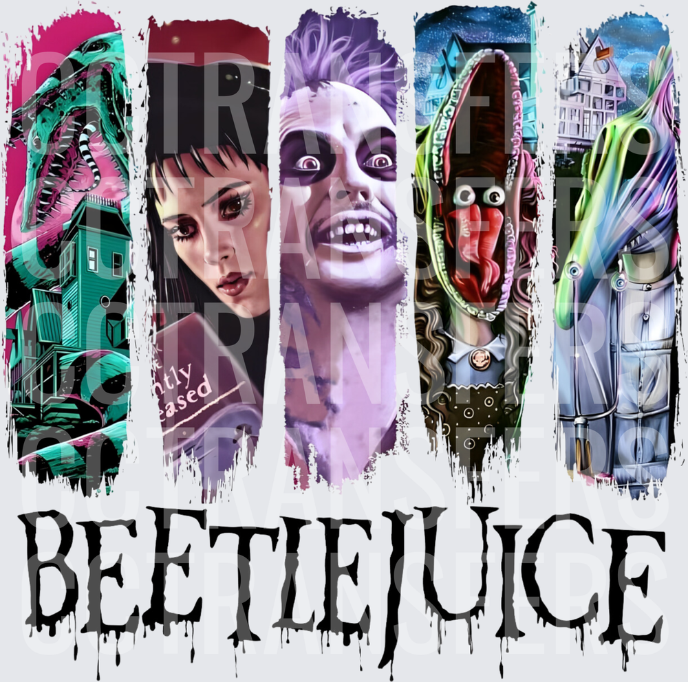 Beetlejuice Five Panel Horror Character Collage (DTF)