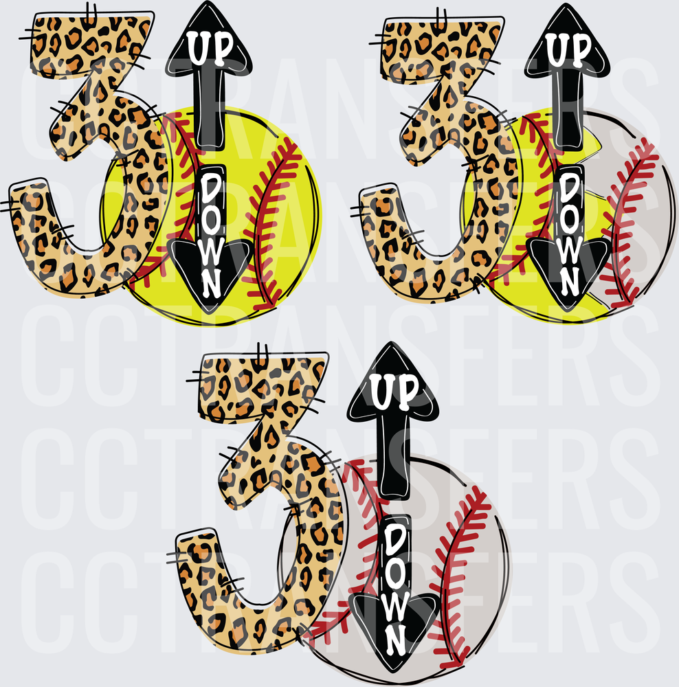 3 Up 3 Down Leopard Print Softball Baseball Arrow (DTF)