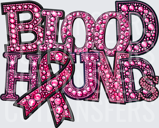 Pink Rhinestone Bloodhounds Breast Cancer Awareness Ribbon (DTF)