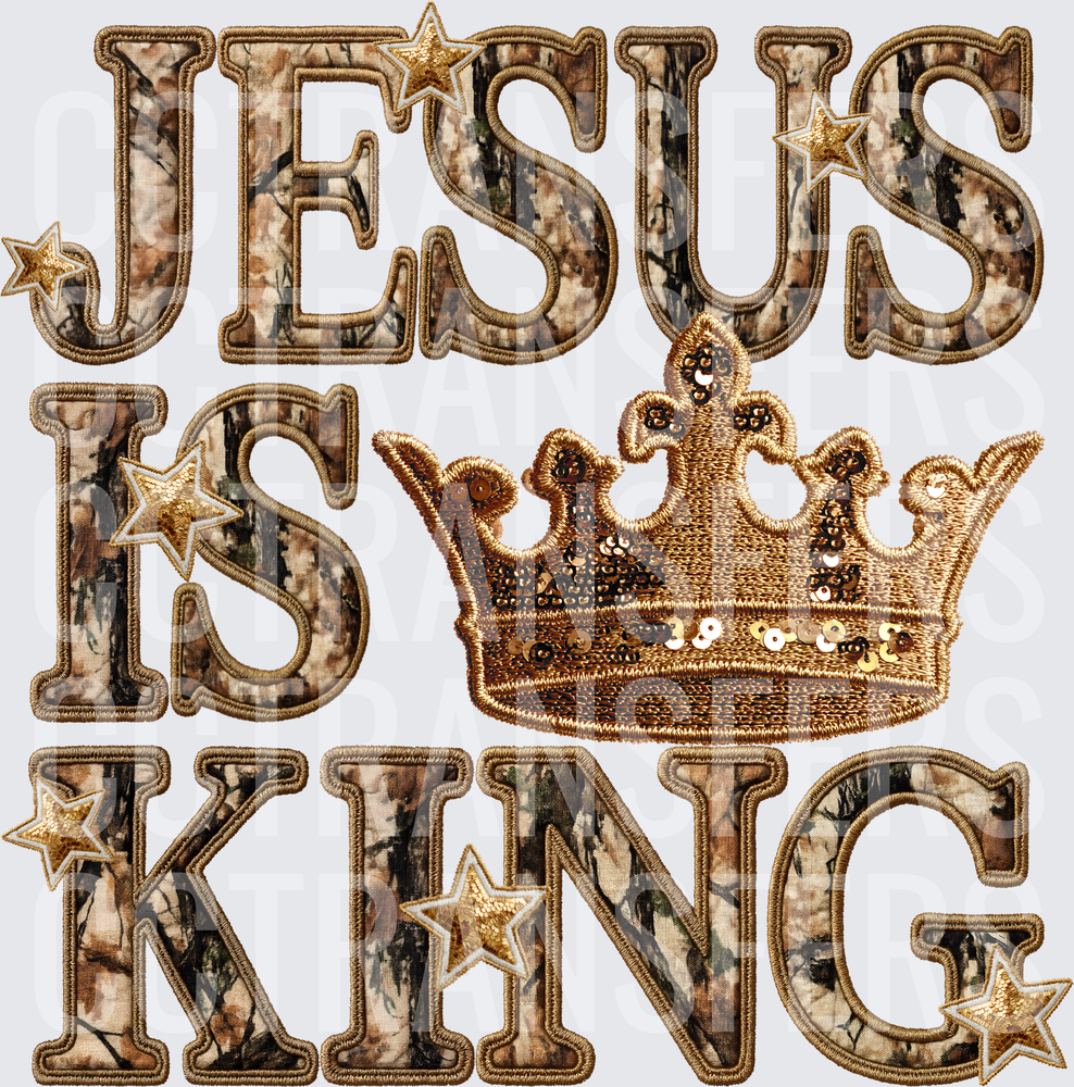 Jesus Is King Camo Applique Sequin Crown Stars (DTF)