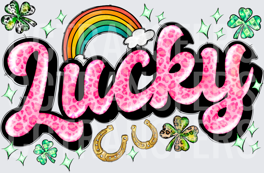 Lucky Pink Leopard Rainbow Shamrock Horseshoe (DTF)