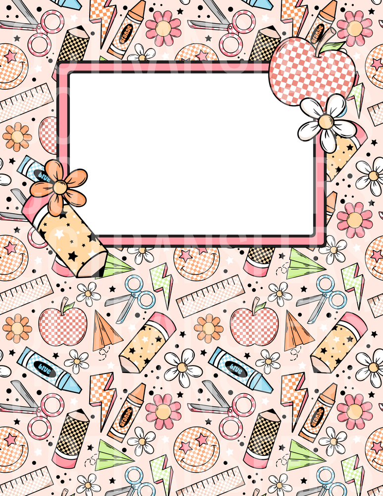 Groovy School Supplies Pattern Blank Name Tag Frame (DTF)