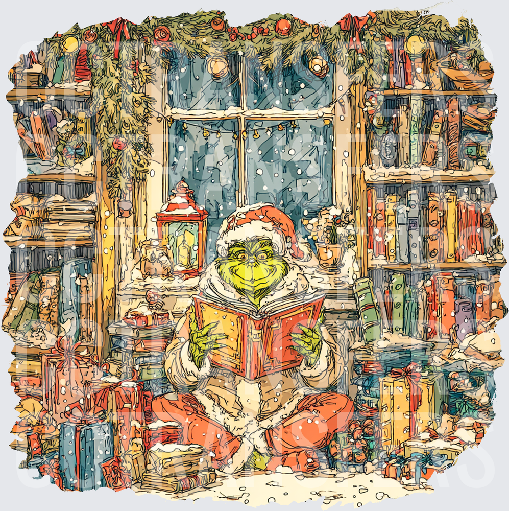 G-Man Reading Book Surrounded by Christmas Gifts (DTF)