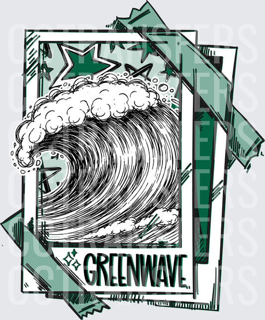 Greenwave Polaroid Ocean Wave Stars Sketch (DTF)