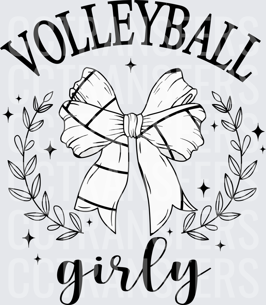 Volleyball Girly Bow Laurel Wreath Sparkle (DTF)