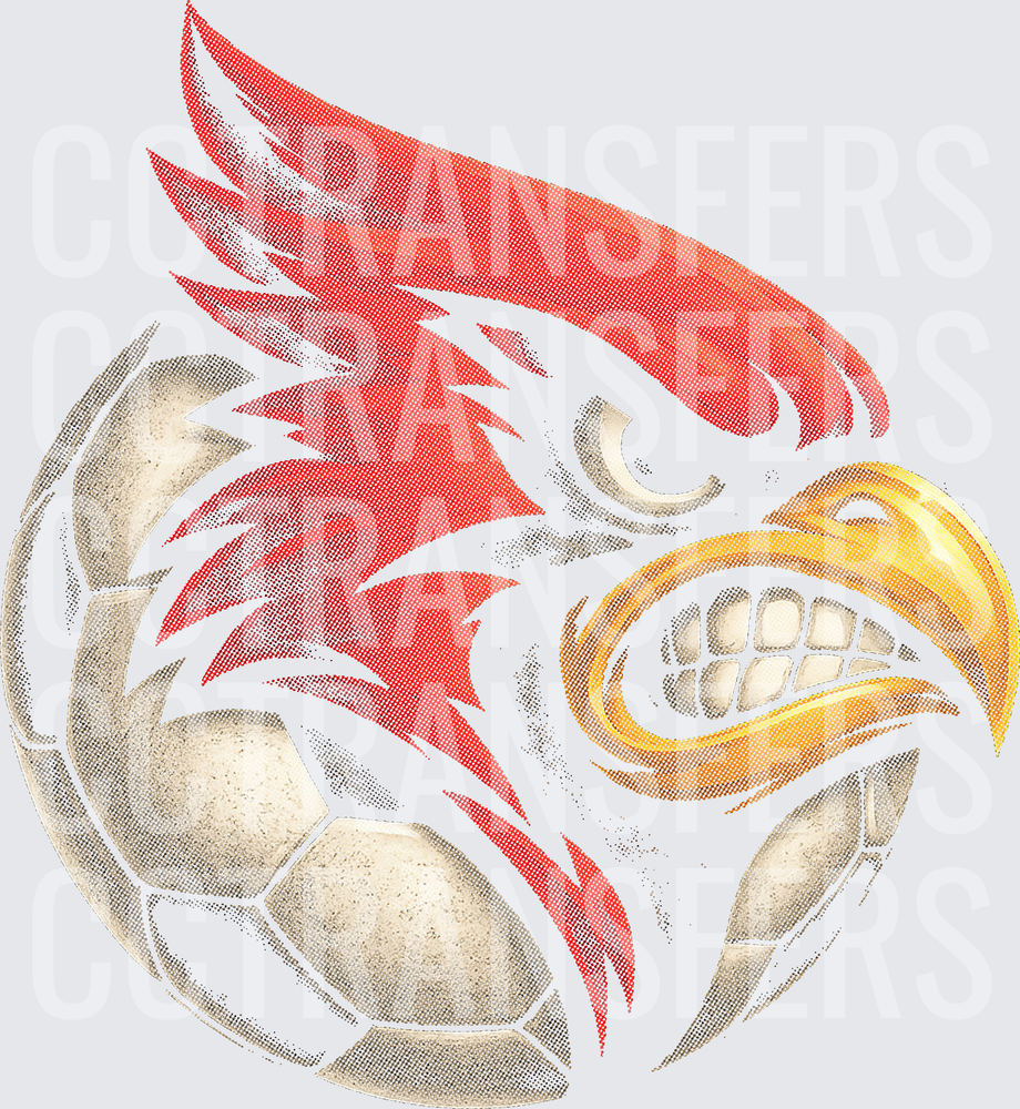 Fierce Red Cardinal Bird Overlaid on Soccer Ball (DTF)