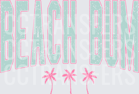 Beach Bum Distressed Varsity Text with Pink Palm Trees (DTF)