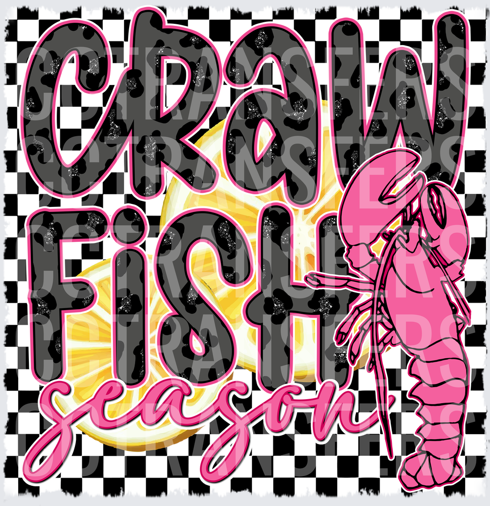 Crawfish Season Leopard Print Pink Checker Lemon (DTF)