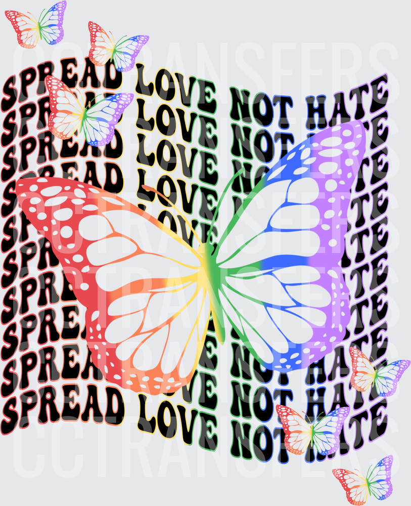 Spread Love Not Hate Rainbow Butterfly Wavy Retro (DTF)