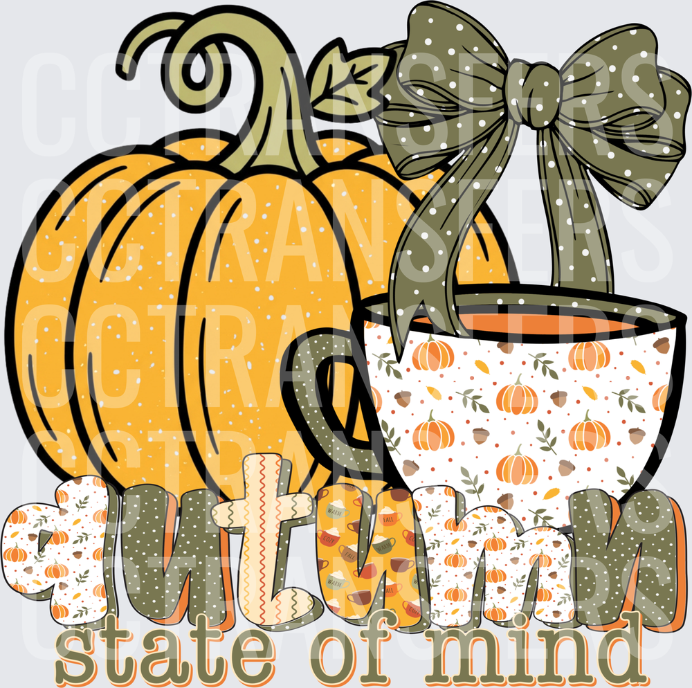 Autumn State of Mind Pumpkin Coffee Mug Bow Fall (DTF)