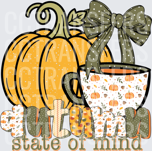 Autumn State of Mind Pumpkin Coffee Mug Bow Fall (DTF)