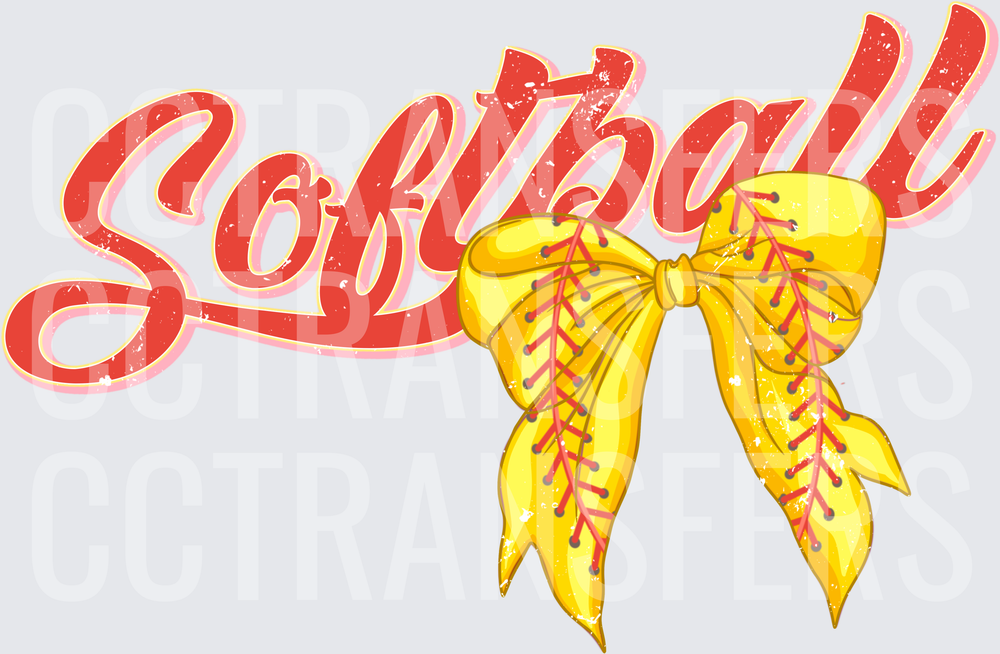 Softball Script with Yellow Coquette Bow (DTF)