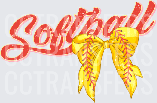 Softball Script with Yellow Coquette Bow (DTF)