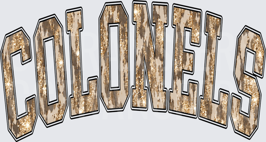 Colonels Arched Varsity Gold Glitter Cowhide Letters (DTF)