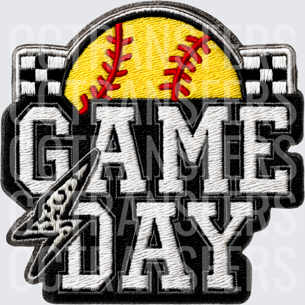 Game Day Softball Embroidery Patch Style Checkered (DTF)