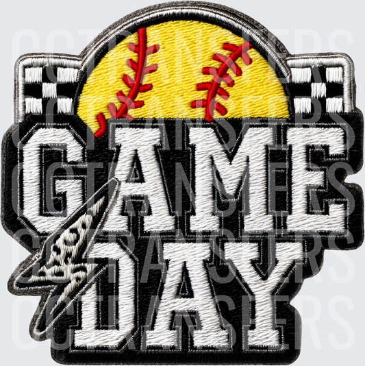 Game Day Softball Embroidery Patch Style Checkered (DTF)