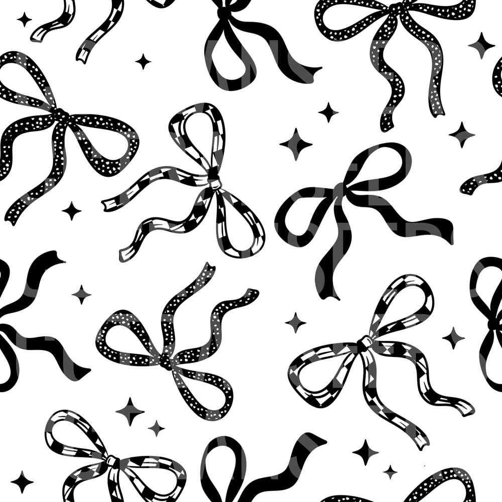 Black and White Ribbon Bows and Stars Pattern (DTF)
