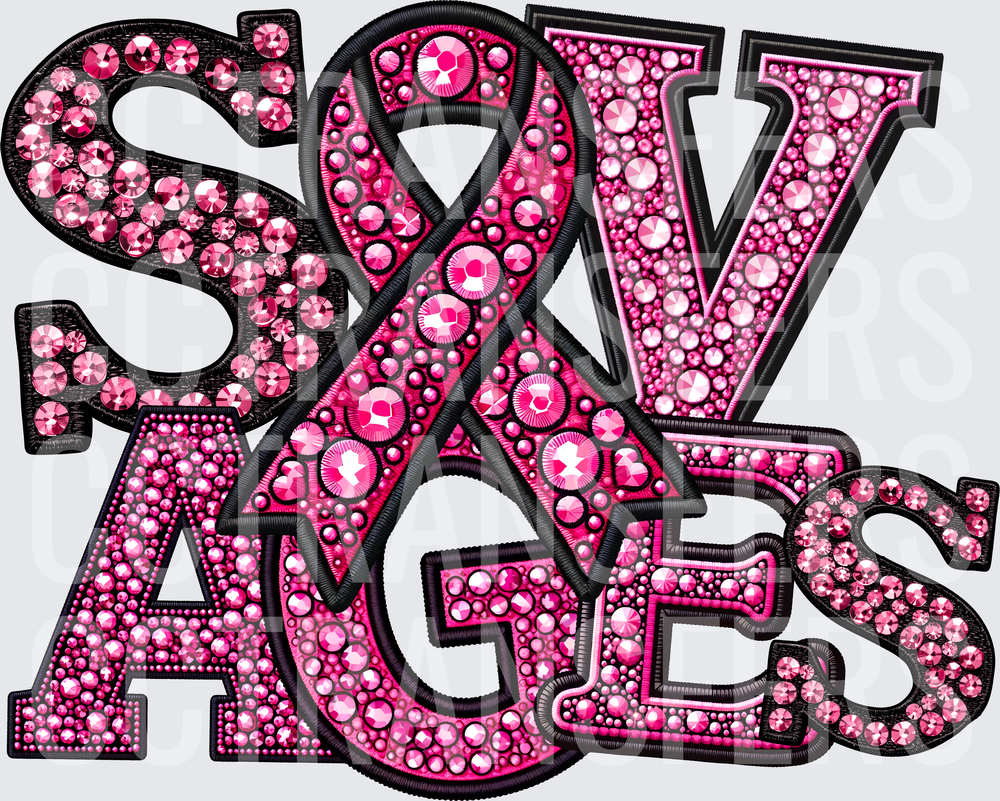 Savages Pink Rhinestone Bedazzled Varsity Letter (DTF)