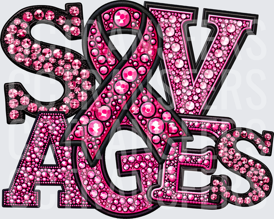 Savages Pink Rhinestone Bedazzled Varsity Letter (DTF)
