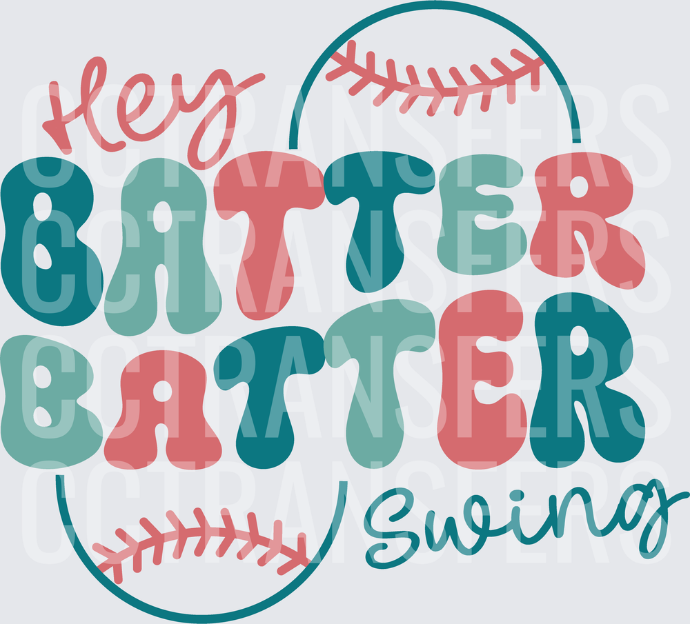 Hey Batter Batter Swing Baseball Retro Groovy (DTF)