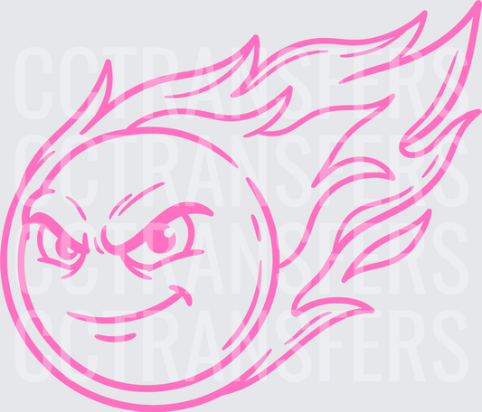 Pink Flaming Ball with Smirking Face Outline (DTF)