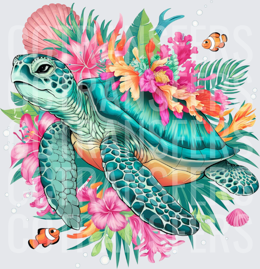 Tropical Sea Turtle Floral Clownfish Ocean Bouquet (DTF)