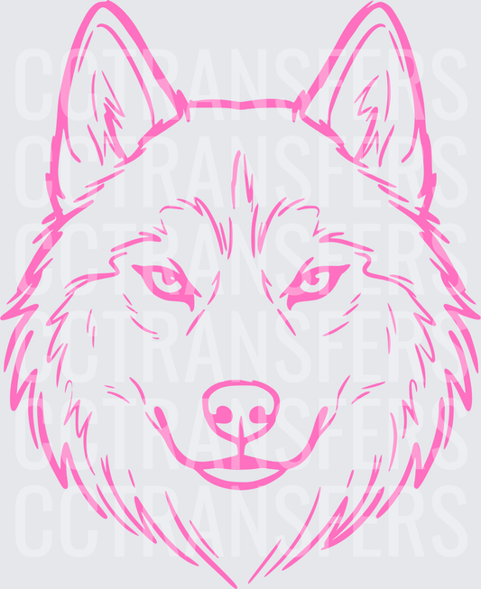 Bold Pink Wolf Face Line Art Portrait (DTF)