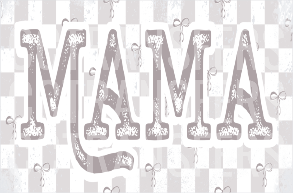 Distressed MAMA Varsity Letters Checkered Bow Pattern (DTF)