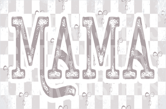 Distressed MAMA Varsity Letters Checkered Bow Pattern (DTF)
