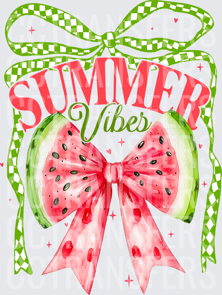 Summer Vibes Watermelon Bow Green Checkered Ribbon (DTF)