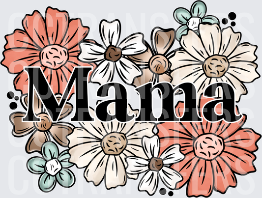 Mama Bold Text Boho Floral Daisy Arrangement (DTF)