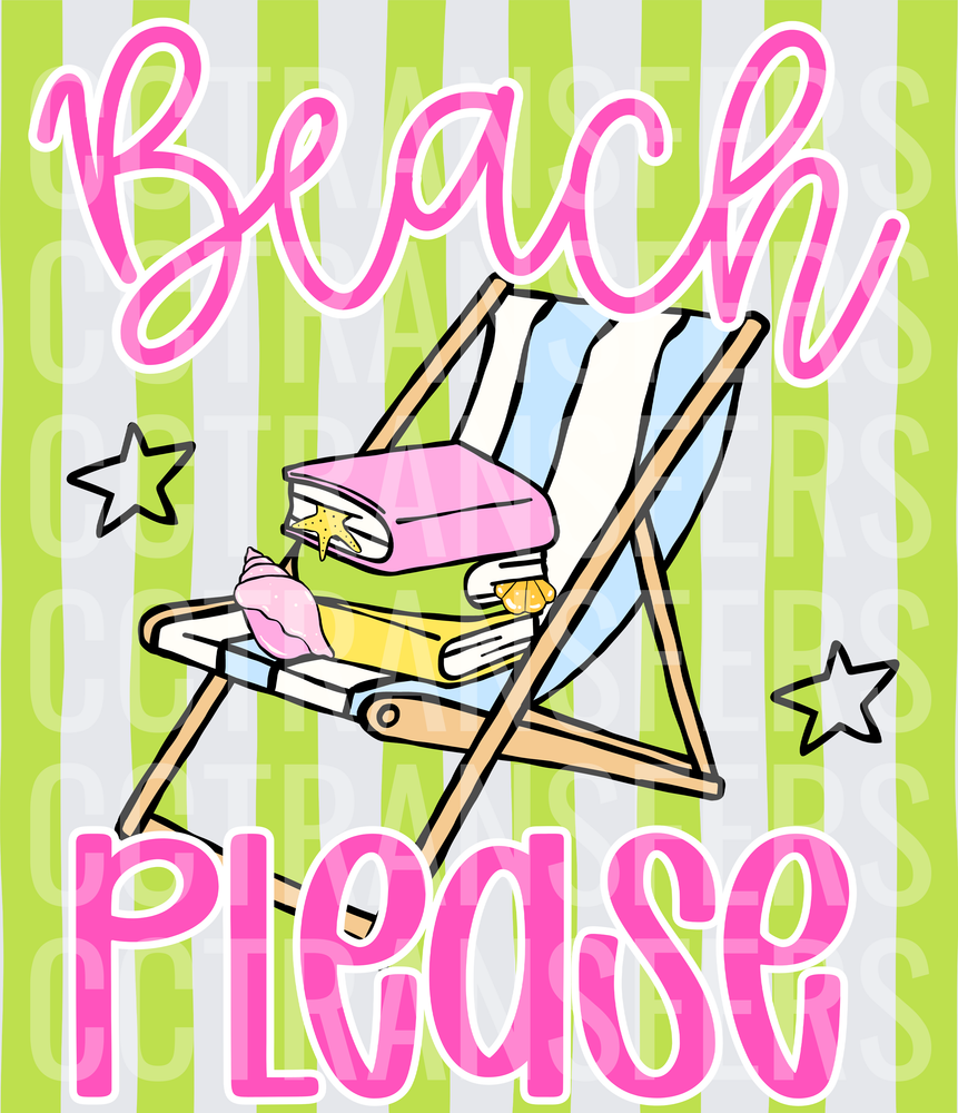 Beach Please Striped Chair Books Seashells Stars (DTF)