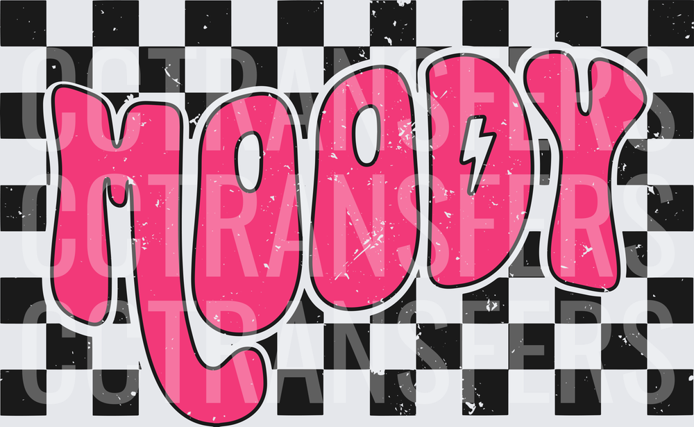 Moody Retro Bubble Letter Hot Pink Checkered Lightning (DTF)