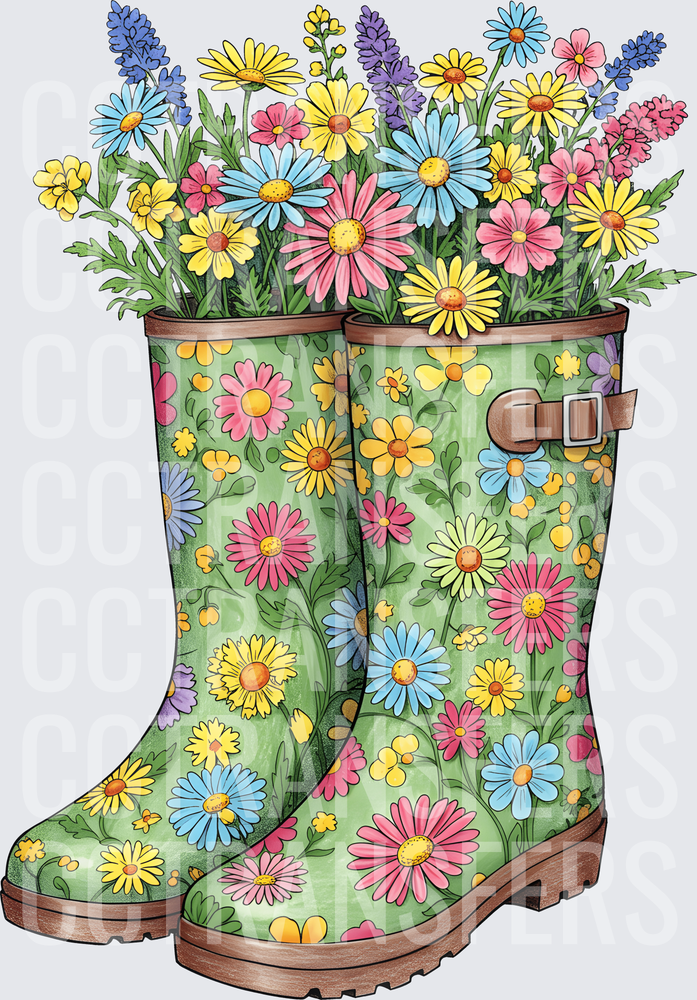 Floral Rain Boots Overflowing with Wildflowers (DTF)
