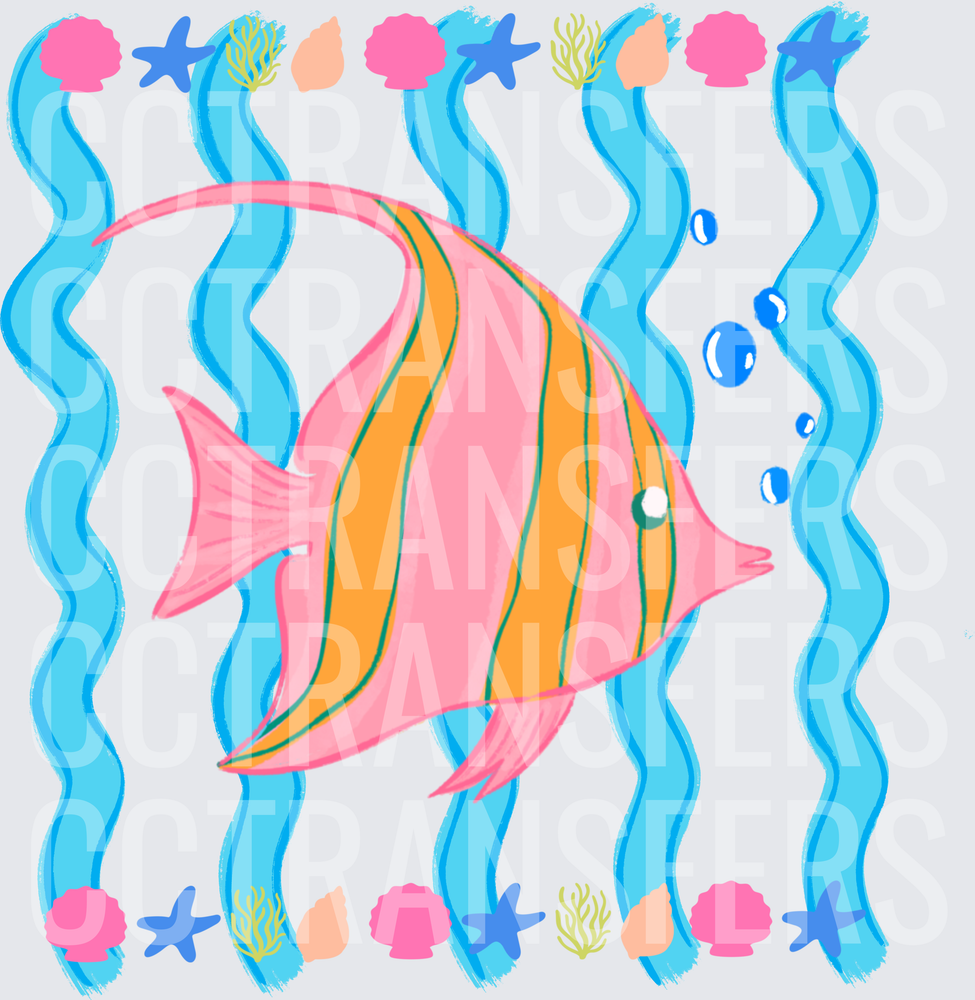 Tropical Striped Angel Fish Ocean Seaweed Border (DTF)