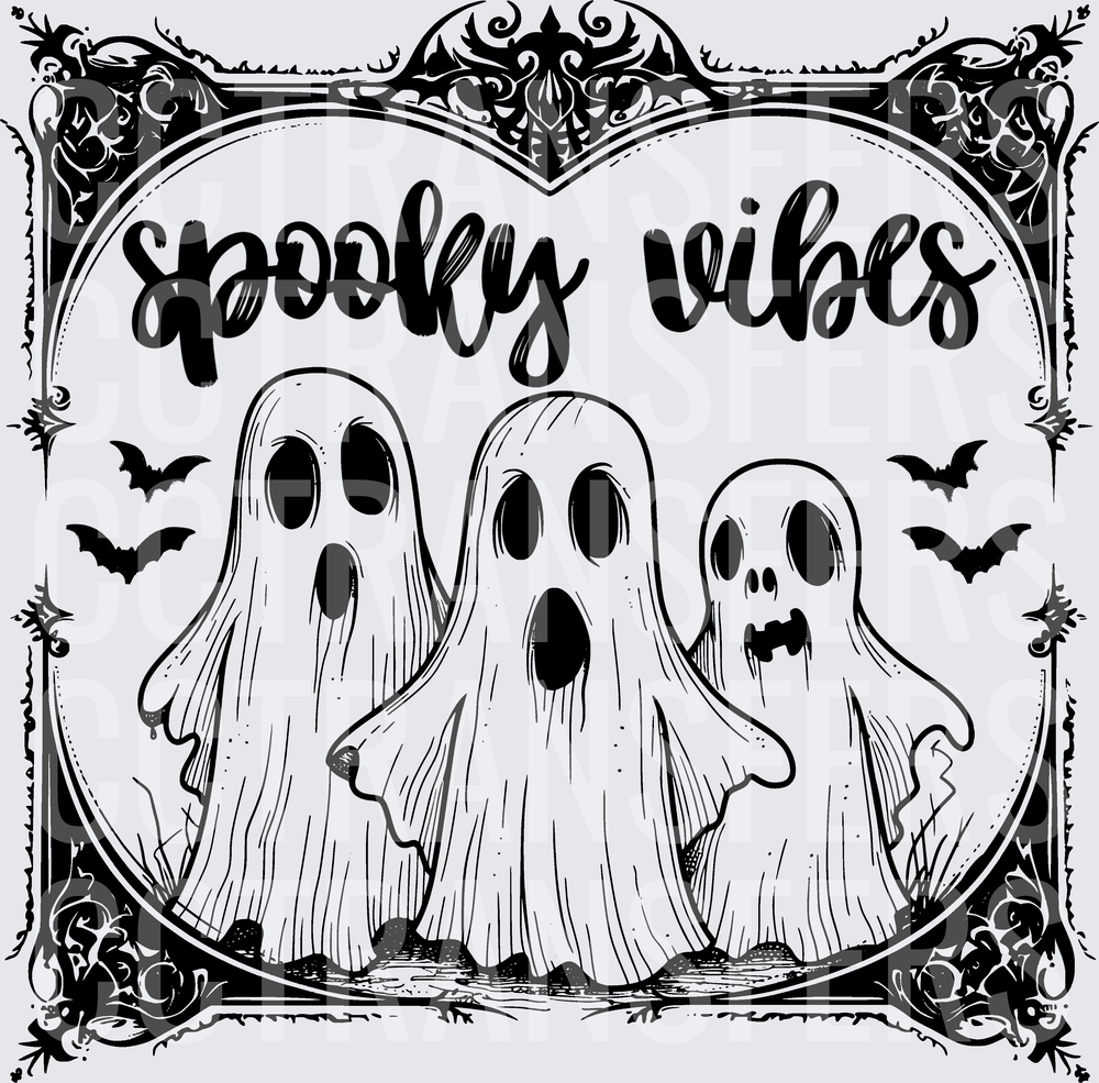 Spooky Vibes Three Ghosts Bats Gothic Frame Halloween (DTF)