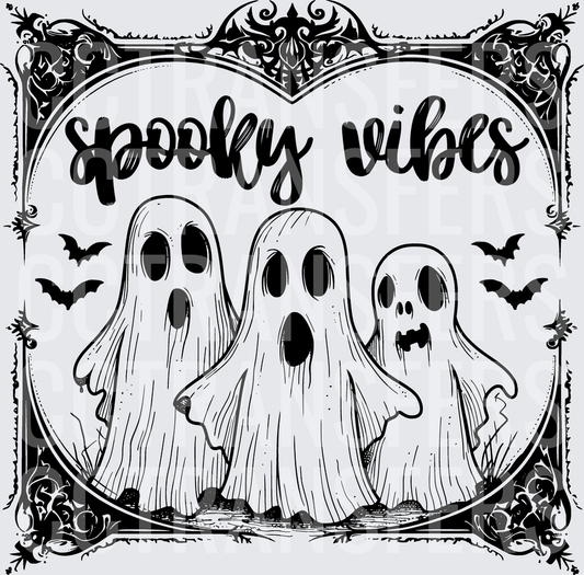 Spooky Vibes Three Ghosts Bats Gothic Frame Halloween (DTF)