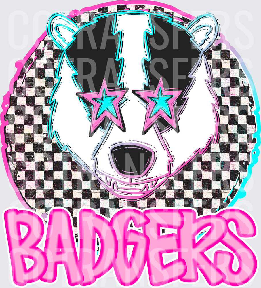 Retro Checkered Badger Star Sunglasses Badgers (DTF)