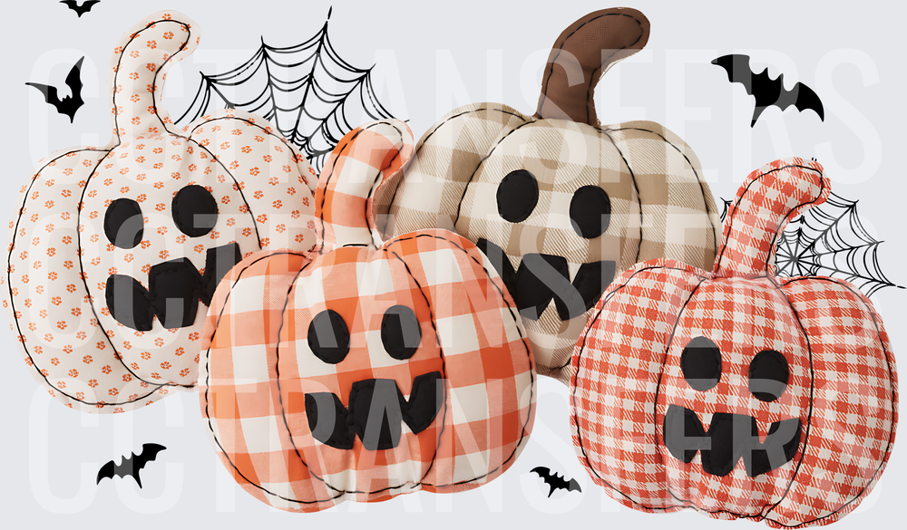 Plaid Fabric Pumpkins with Bats and Spiderwebs Halloween (DTF)
